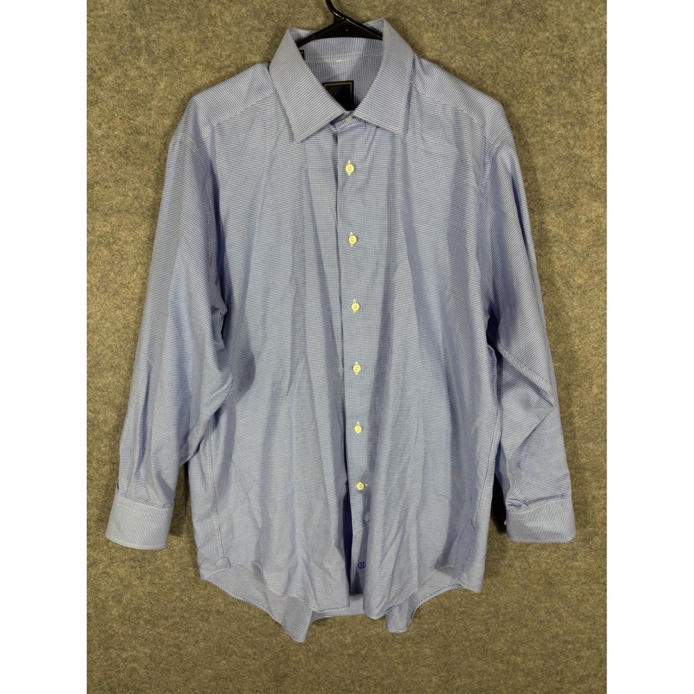 David Donahue Men's Dress Shirt 16 1/2 32/33 Blue Patterned Long Sleeve